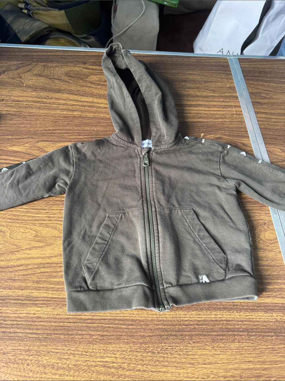 Armani Kids Brown Zip-Up Hooded Sweatshirt